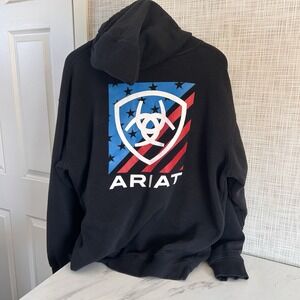 Ariat Hoodie Men's Size XL Black Pullover Graphic Print Sweatshirt Americana BxH